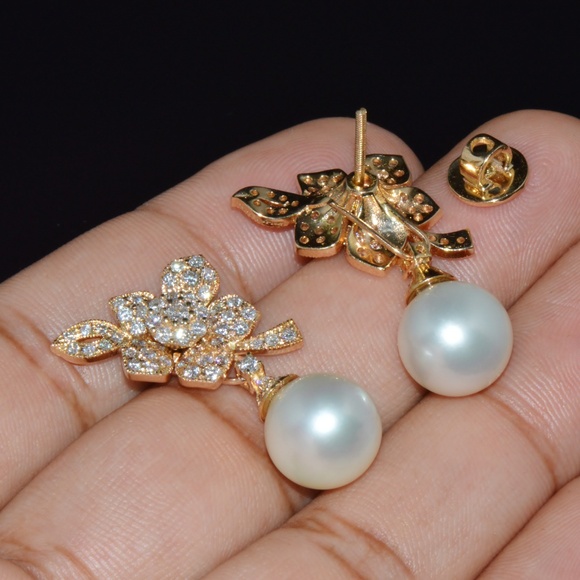 CERTIFIED NATURAL SOLID 18K GOLD 21.5CTS DIAMOND SOUTH SEA PEARL 3-IN-1 EARRINGS - Picture 9 of 14